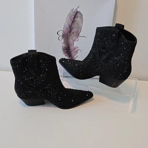 JESSICA SIMPSON BLACK GLITTER TAMIRA BOOTS NWOT 7M - Picture 7 of 7
